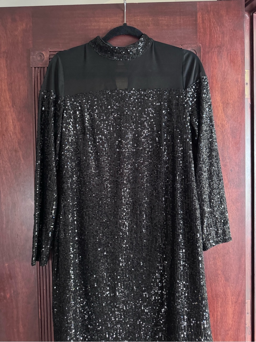 MSK Black Sequin Long Sleeve High-Neck Shift Dress
